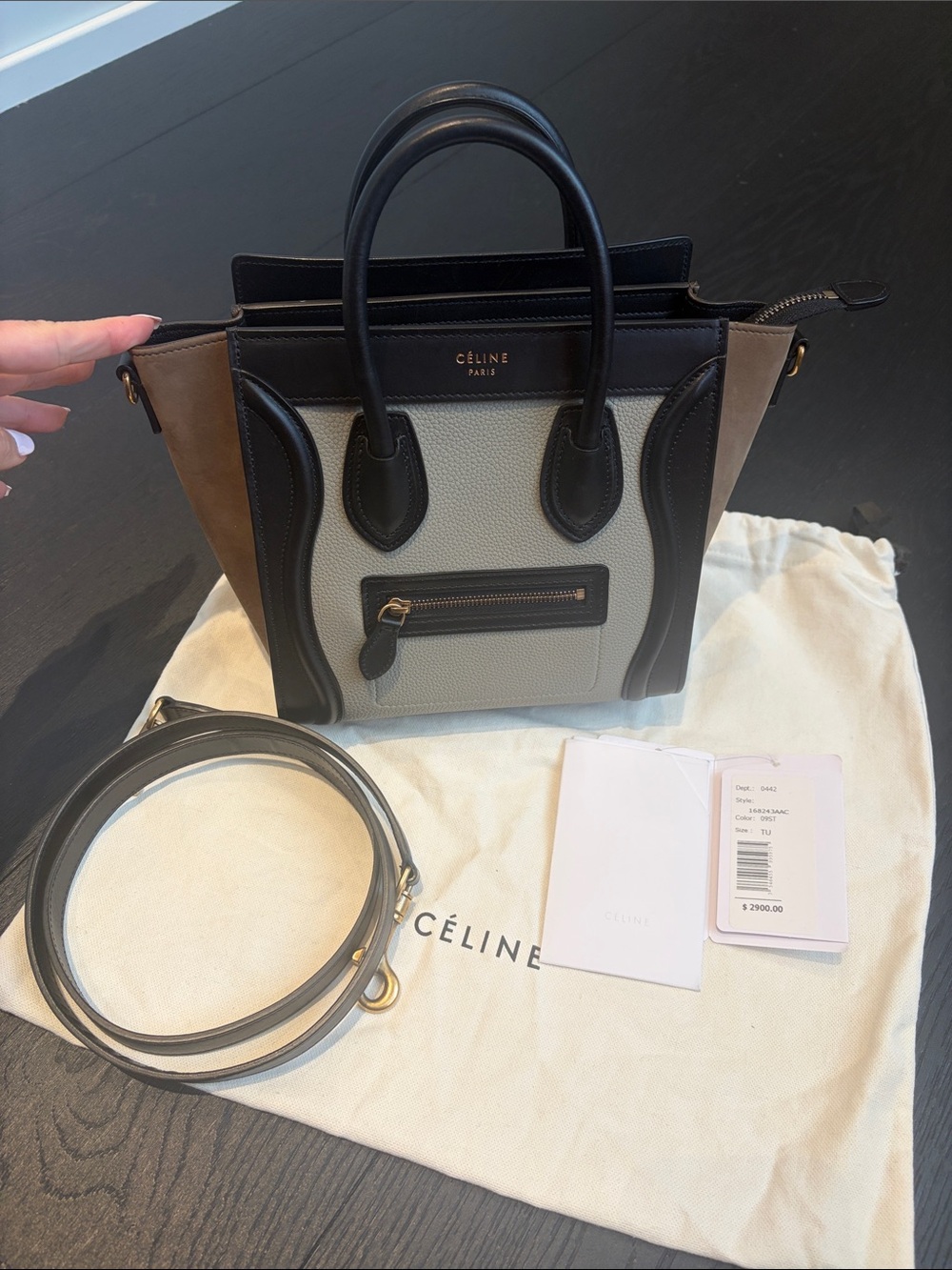 Celine Multicolor Leather Mini Luggage Tote - Black/Ivory/Tan